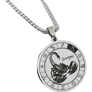 Twaalf Sterrenbeelden Hanger Ketting, Ronde Dierenriem Sterrenbeeld Hanger Hiphop Ketting Choker, Horoscoop Hemelse Astrologie Sieraden Voor Dames Heren, Schorpioen Zilverachtig