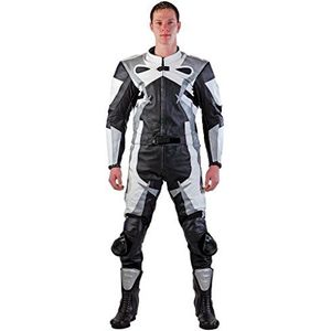 Edelnice Trachtenmode Lemoko leren motorcombi tweedelig zwart wit zilver maat S-5XL, zwart, XXL