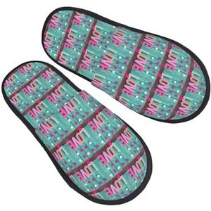 ZaKhs Liefde Blauw Hout Roze Hart Print Vrouwen Slippers Antislip Fuzzy Slippers Leuke Huis Slippers Voor Indoor Outdoor L, Zwart, Large Wide