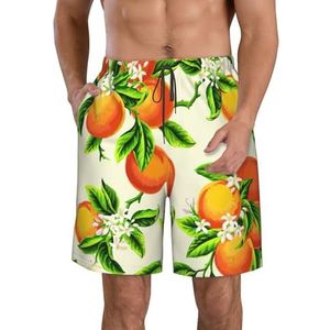 Geel Bloesem en Oranje Fruit Print Heren Zwemplank Shorts Zwembroek Trunks Badmode Sneldrogende Surfen Strand Essentiële Zomer, Gele bloesem en oranje vruchten, M