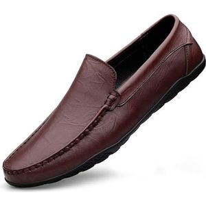 Loafers for heren, eenvoudige ronde neus, effen kleur, lederen loafers, lichtgewicht antislip, platte hak, feest, bruiloft, instappers (Color : Dark brown, Size : 38 EU)