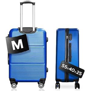 DS-Lux Hoogwaardige reiskoffer, harde koffer, trolley, rolkoffer, handbagage, ABS-kunststof met TSA-slot, 4 spinner-wielen, (S-M-L-set), blauw V2, Medium, koffer