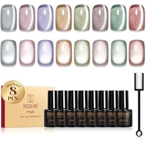 ROSALIND Uv-nagellak Jelly Magnetisch, 8 kleuren, wit, roze, violet, goud, bruin, groen, kristal, maanlicht, Cat Eye UV-gel, nagellak, soak-off, mini, transparant, cateye gellak voor nail art