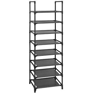 SONGMICS Schoenenrek, 8 niveaus, schoenenrek, schoenenopberger, smal, 46 x 28 x 145 cm, metalen frame, planken van vliesstof, voor hal, slaapkamer, zwart LSR24BK