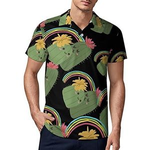 Leuke Cactus Regenboog Heren Golf Polo-Shirt Zomer Korte Mouw T-Shirt Casual Sneldrogende Tees XL