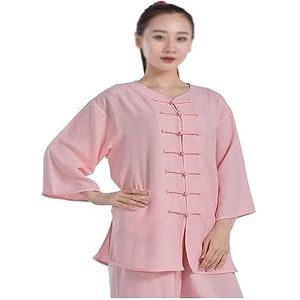Katoen Linnen Taichi-uniform Stretch vechtsportpak for dames Kung Fu-kleding Chinese traditionele ochtendoefeningen Kleding Tai Chi-pak met halve mouwen(Roze,S M)