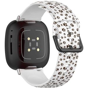 Zachte sportband compatibel met Fitbit Sense/Sense 2 / Versa 4 / Versa 3 (kat hond bruine pootafdrukken) siliconen armband accessoire