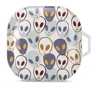 Glimlachend buitenaards gezicht oordopjes hoesje compatibel met Samsung hard shell beschermhoes witte stijl