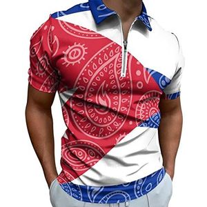 Paisley En Cubaanse Vlag Half Zip-up Polo Shirts Voor Mannen Slim Fit Korte Mouw T-shirt Sneldrogende Golf Tops Tees 2XL