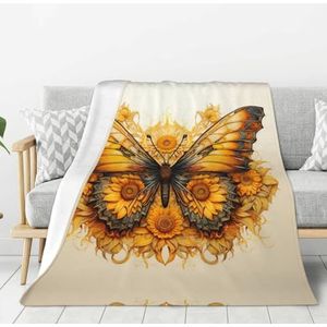Zonnebloem Vlinder Print Lichtgewicht Warme Deken Zachte Dikke Dekens Slaapkamer Camping Woonkamer Reizen
