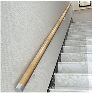 Leuningen voor trappen met beugels, Trapleuning met zilveren muurbeugels for binnentrappen, antislip steunrail(Natural,2.6m(8.5ft))