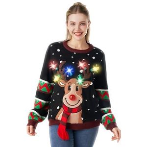 JOYIN Vrouwen LED Light Up Kerst Trui, Kerst Lelijke Trui met Gloeilampen, Zwart rendier, M