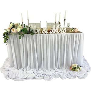 Tafelrokversiering, Chiffon tafelrok extra lang 6FT & 9FT doorschijnend tafelkleed for babyshowers verjaardagen taartdecoratie veelkleurig(White,9ft x145cm drop)
