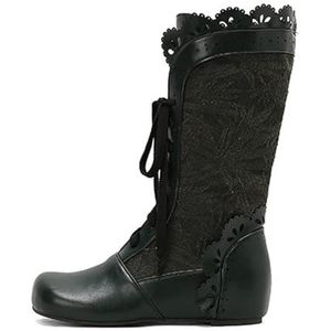 Veterlaarzen Van PU-leer Met Bloemenborduurwerk Vintage Victoriaanse Laarzen Middeleeuwse Schoenen Met Lage Hak, 35-43EU(Green,43 EU)