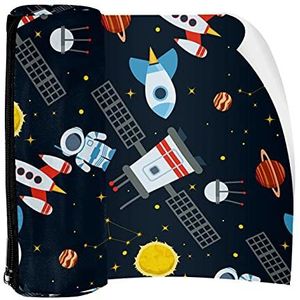 Potlood Case Pen Tas Houder met Rits Coin Organizer Tassen Make-up Cosmetische Pouch voor Vrouwen Tiener Meisjes Jongens Kinderen, Astronaut Raket Patroon