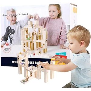 Houten marmeren baan, houten marmeren labyrint | 60-delige constructiespeelset - creatieve grappige houten marmeren labyrint-running Temm-leercadeaus voor meisjes