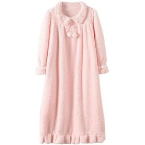 Nachthemden - Roze - Dames Nachtjapon met Lange Mouwen - Flanel