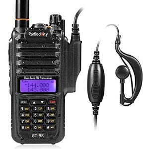 Radioddity GT-9R Dual Band Two-Way Radio, IP67 Waterdicht Stofdicht 5W Ham Radio met UHF VHF Band, LCD Display, 2000mAh Oplaadbare Batetry voor Outdoors Adventure, Zwart 1 Pack