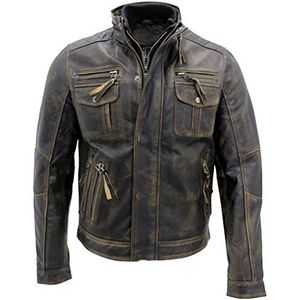 Infinity Heren Warm Vintage Brando Lederen Biker Jacket, Zwart, 3XL