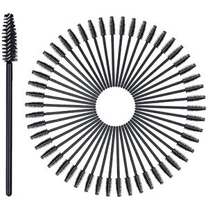 zoerbufan Wegwerp wimperborstel, 50 stuks, zwart, cosmeticakwasten voor wimpers en wenkbrauwen, wegwerpmascara, toverstaf (zwart)