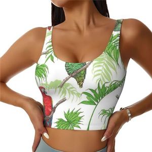 Papegaai Vogels en Tropische Boom Print Casual Wear Vrouwen Sport Vest Yoga Vest Workout Vest Voor Vrouwen Lichtgewicht Trendy, Zwart, S