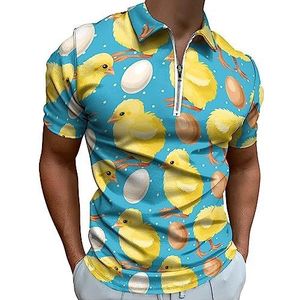 Kleine gele kip poloshirt voor mannen casual rits kraag T-shirts golf tops slim fit