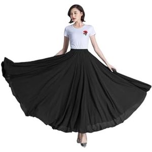 Big Swing Rok Dames Prestaties Lyrische Dansende Rok Dubbele Lagen Chiffon Elastische Taille Grote Swing Lange Rok voor Dansfestivals (zwart, XXL)