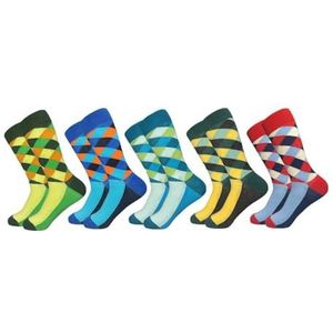 YIJIANUO 5 paar nieuwigheid heren katoen kleurrijk patroon grappige mode gelukkige crew jurk sokken, 5 paar-01, EU(40-46)