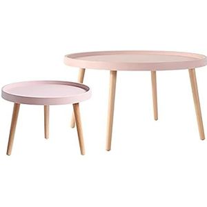 JAVPTAV Nest van tafels Set van 2 ronde salontafel bureau/multifunctionele creatieve bijzettafels voor bank/balkon/slaapkamer (kleur: roze)