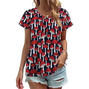 Rode Paddestoelen Vrouwen V-hals T-shirts Leuke Grafische Korte Mouw Casual Tee Tops 4XL