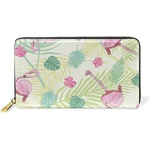 Leuke Tropische Flamingo Hibiscus Portemonnee voor Vrouwen Lederen Rits Telefoon Muntportemonnee