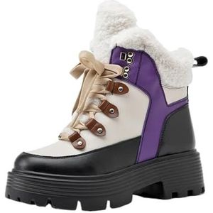 NihaoWXM Sneeuwlaarzen Vrouwen Snowboots Lederen Platform Winter Vrouwen Enkellaarsjes Grote Maat Warm Lace-up Vrouwen, Paars, 39 EU