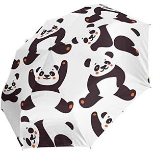 Dierenpanda Leuke Cartoon Automatische Opvouwbare Paraplu UV-bescherming Auto Open Sluiten Vouwen Winddicht Zonneblokkering voor Reizen Strand Vrouwen Kinderen