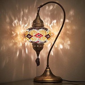 Turks / Marokkaanse Tiffany stijl, handgemaakte, kleurrijke mozaïek, nacht zwanenhals lamp licht, lampenkap voor tafel, bureau of nachtkastje, 48 cm (bruin-zwart-amber)