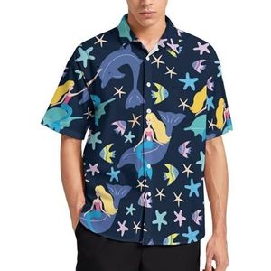 Zeemeermin en dolfijnen zomer herenoverhemden casual korte mouwen button down blouse strand top met zak XL