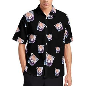 Aquarel Leuke Rode Panda Hawaiiaanse Shirt Voor Mannen Zomer Strand Casual Korte Mouw Button Down Shirts met Zak