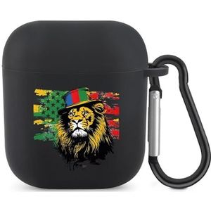 Jamaica Leeuw Amerikaanse vlag schattig hoesje voor AirPods 2 & 1 schokbestendige beschermende hoofdtelefoon gevallen cover met sleutelhanger voor mannen vrouwen