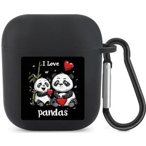 I Love Pandas Leuke Case voor AirPods 2&1 Schokbestendige Beschermende Hoofdtelefoon Gevallen Cover Met Sleutelhanger voor Mannen Vrouwen