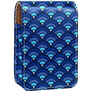Visschubben blauw patroon lipgloss houder lippenstift case draagbare make-up tas reizen lippenstift organizer case met spiegel mini lippenstift opbergdoos voor vrouwen
