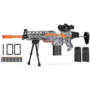 FoMass Elektrisch speelgoedpistool voor kinderen, 3 modi, automatisch speelgoedschuimblaster met scope, 2 magazijnen, 100 darts, elektrisch speelgoed-scherpschuttergeweer voor kinderen vanaf 6 tot 10 jaar
