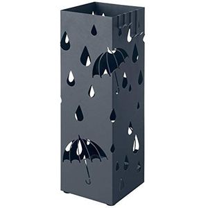 SONGMICS parapluhouder, metaal, parapluhouder, vierkant, met wateropvangbakje en 4 haken, 15,5 x 15,5 x 49 cm, antraciet LUC049G01