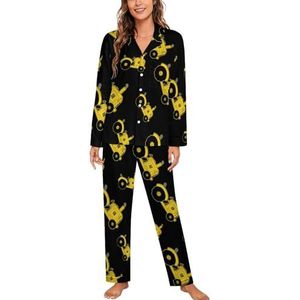 Cartoon Tractor Vrouwen Lange Mouw Button Down Nachtkleding Zachte Nachtkleding Lounge Pyjama Set XL