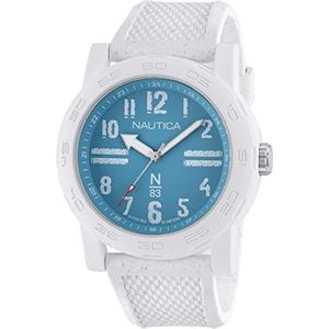 Nautica N83 Heren NAPATS302 Ayia Triada witte tarwe PU Fiber Strap horloge, wit/lichtblauw/wit, Wit/Lichtblauw/Wit