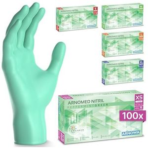 ARNOMED wegwerphandschoenen groen, nitril handschoenen XS, wegwerphandschoenen met 100 stuks per doos, poedervrij. Latexvrije rubber handschoenen, verkrijgbaar in XS, S, M, L & XL