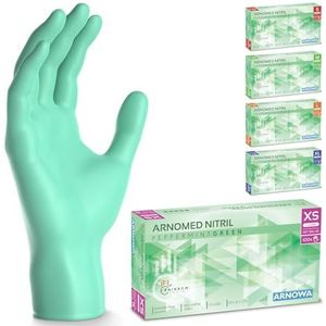 ARNOMED wegwerphandschoenen groen, nitril handschoenen XS, wegwerphandschoenen met 100 stuks per doos, poedervrij. Latexvrije rubber handschoenen, verkrijgbaar in XS, S, M, L & XL