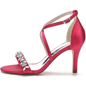 TABKER Sandalen met hak vetersandalen dames zomer avondjurk schoenen bruiloft feest bal hakken kristal trim kruis riem (kleur: roze, maat: 9,5 UK)