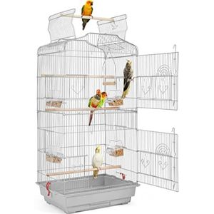 Yaheetech Vogelkooi vogelvolière dierenkooi vogelhuis voor papegaai golvenkiet 46 x 35,5 x 104,5 cm lichtgrijs