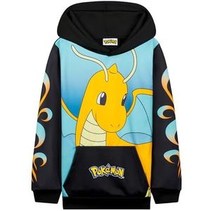 Pokémon pullover jongens hoodie, Pikachu hoodie voor meisjes, lange mouwen met kangoeroezak, cadeau voor kinderen tieners, Zwart/Blauw Dragonite, 9-10 Jaar