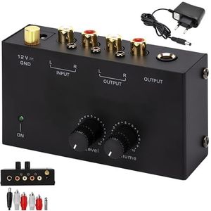 WIYETY Phono Voorversterker, platenspeler met MM scansystemen, voorversterker voor platenspeler voor platenspelers, RCA input & output interfaces, versterker stereo met DC 12 V voeding
