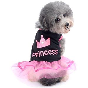 Ranphy Kleine hond kat rok chihuahua kleding voor meisjes kroon prinses jurk puppy shirt zomer kleding, roze en wit L